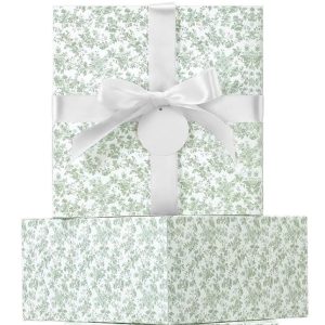 Green Toile Gift Boxes- Floral Boxes with Ribbon and Tags- Flower Disposable Boxes, Snack Boxes, Charcuterie Boxes- Gourmet Party Favor Box